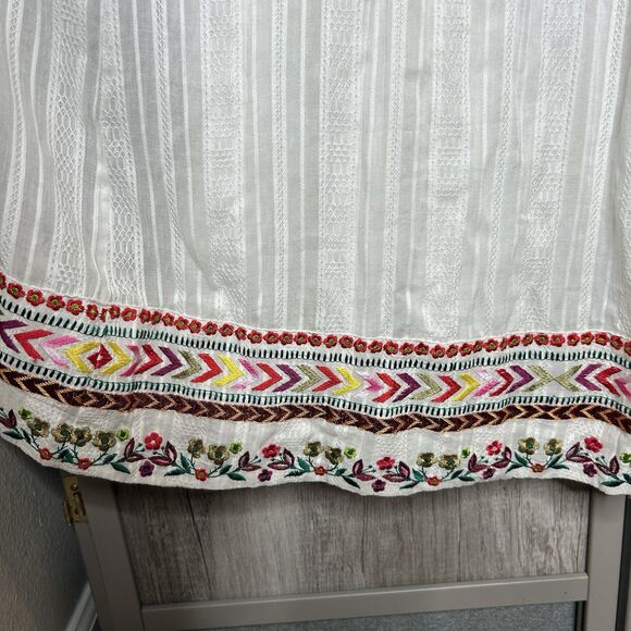 Sundance White Dress Size 10 Midi Embroidered Bohemian Long Full Skirt Cotton - Picture 3 of 8